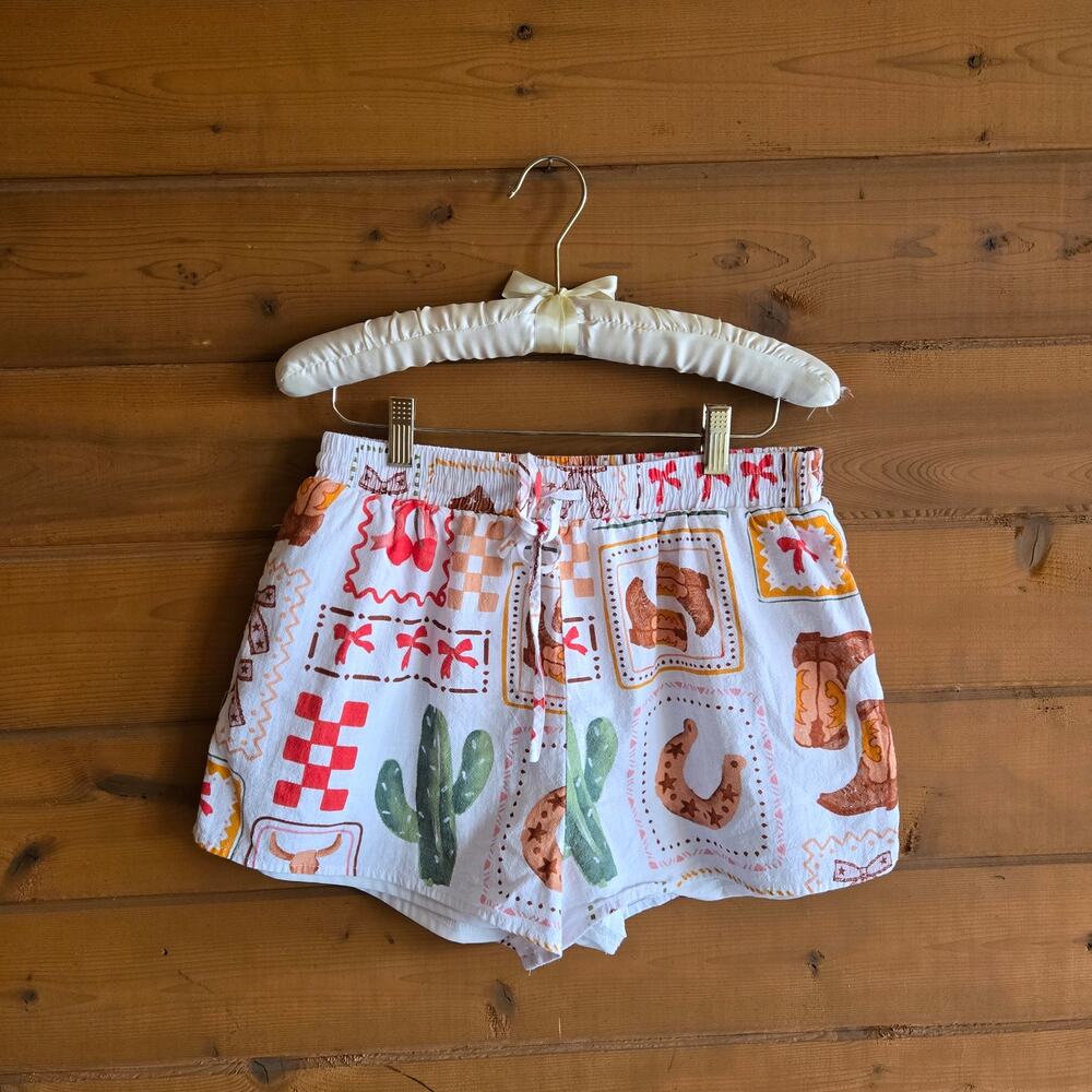 Pink Lily Western Rodeo Summer Shorts Cactus Cowboy Boots Bows Medium Boho Prep - Picture 2 of 5